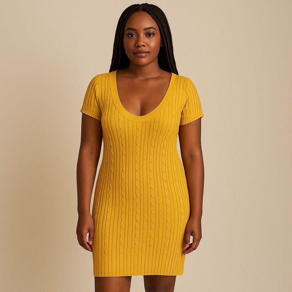 Mustard Yellow Knit Top Dress Large